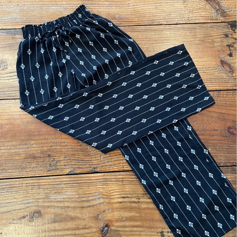 Joe B Black White Boho Wide Leg Pull On Pants Geometric Print XS